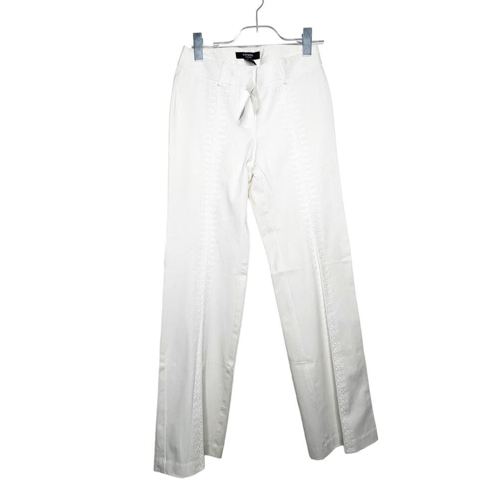 EXPRESS NWT Stretch Embroidered Straight Leg Dress Pants High Rise White Size 1